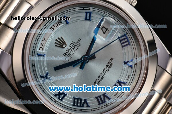 Rolex Day-Date II Swiss ETA 2836 Automatic Movement Full Steel with Blue Roman Markers and Blue Dial - Click Image to Close